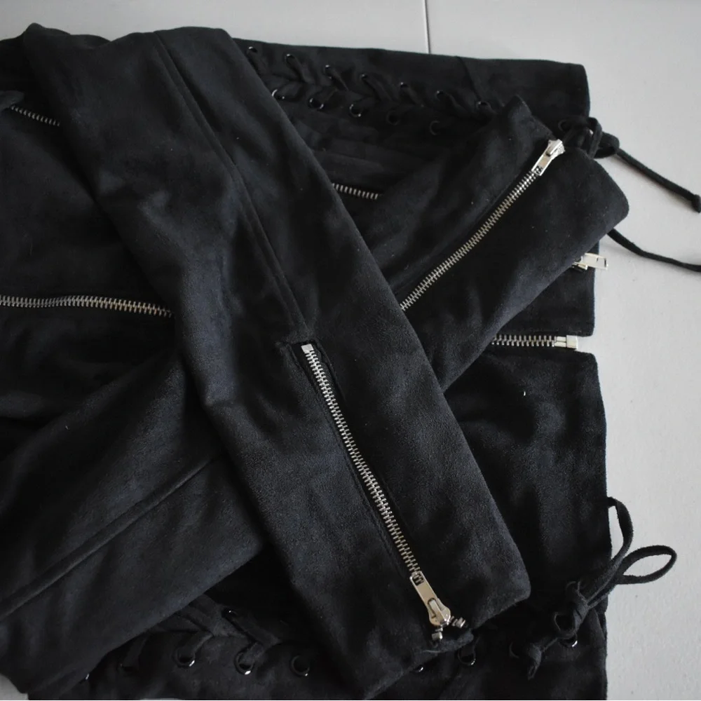 Olivaceous Black Faux Suede Lace Up Moto Jacket Women's Size M - Picture 10 of 10